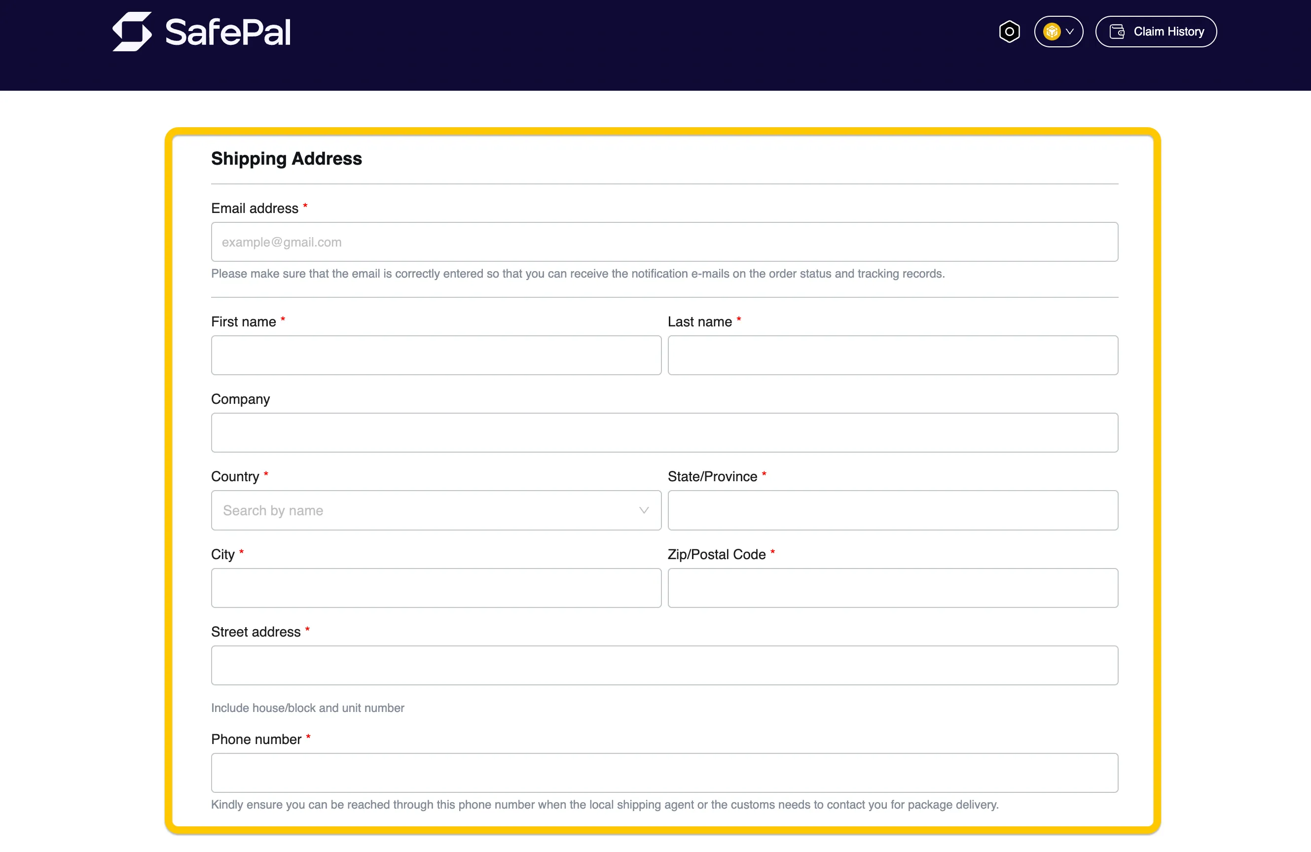 Checkout screen showing the SafePal X1 hardware wallet with shipping fee details