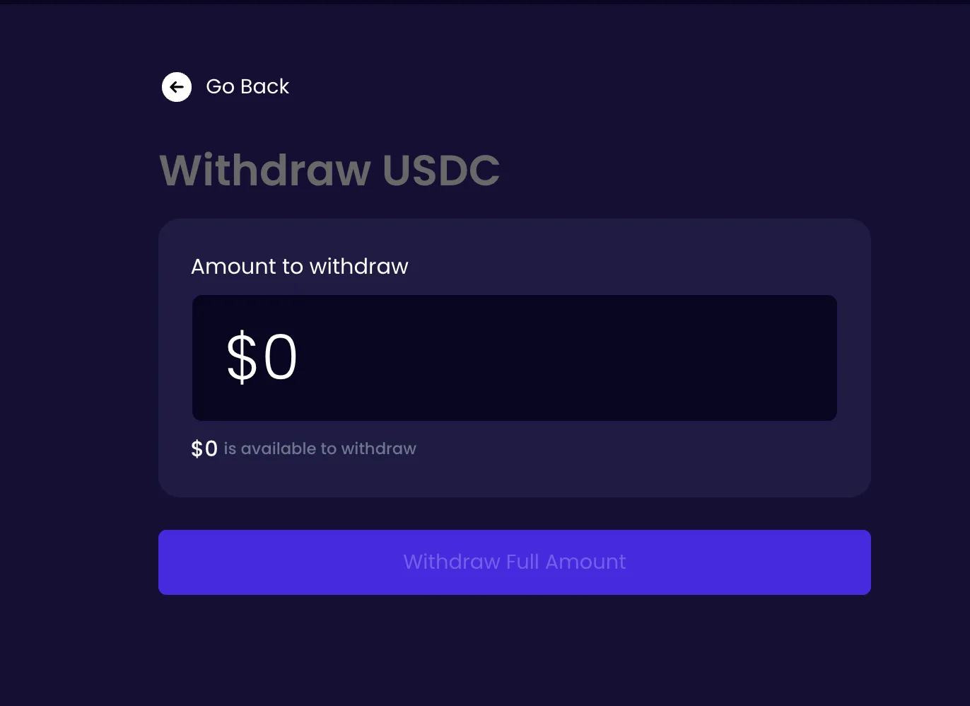 Osmosis Withdraw USDC page showing the amount field and Withdraw Full Amount button